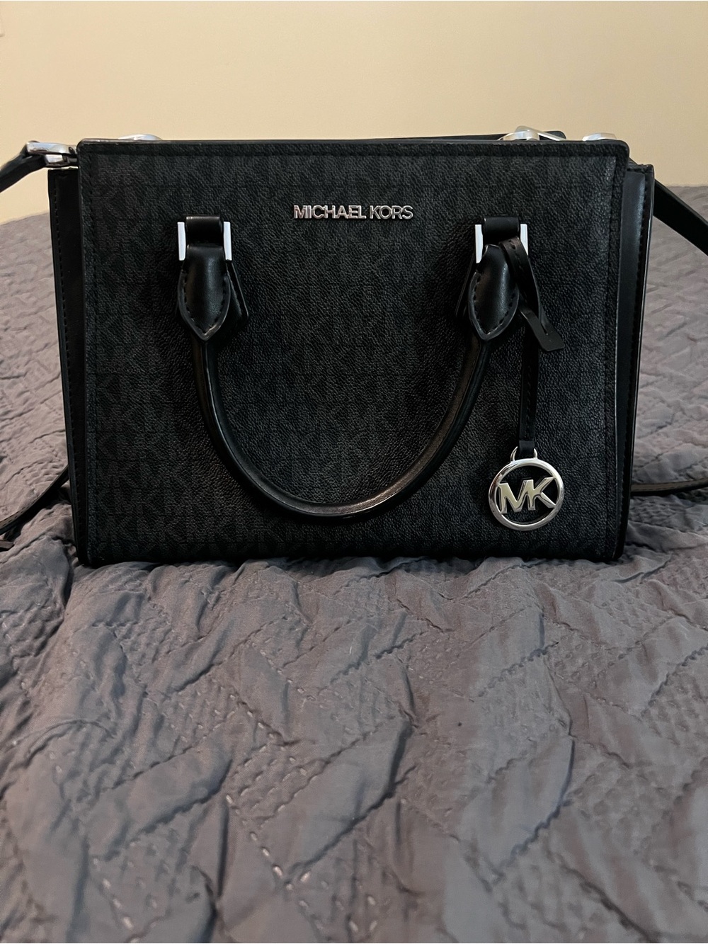 Michael Kors Black Logo MK Charm Satchel